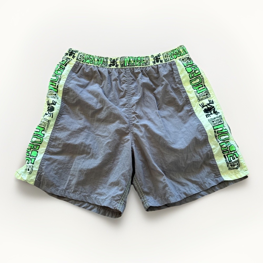 Vintage Hobie Swim Trunks Men's S Gray Neon 90s 80s Surf Skate